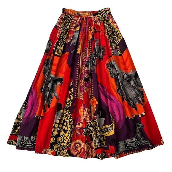 LAURÈL by ESCADA Vintage Vibrant Equestrian Maxi A-Line Skirt Size 2 - Picture 11 of 11